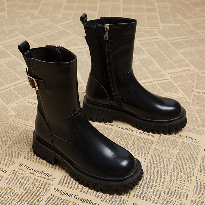 Elegante Lederimitat-Stiefel für Damen, knöchelhoch
