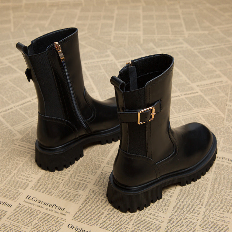 Elegante Lederimitat-Stiefel für Damen, knöchelhoch