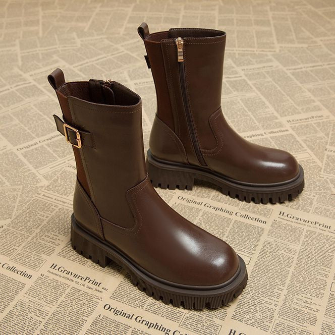 Elegante Lederimitat-Stiefel für Damen, knöchelhoch