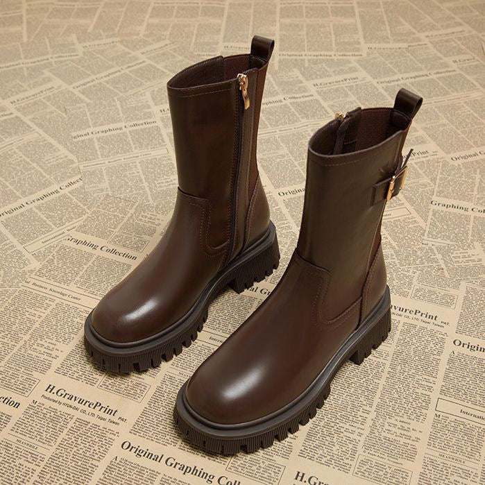 Elegante Lederimitat-Stiefel für Damen, knöchelhoch
