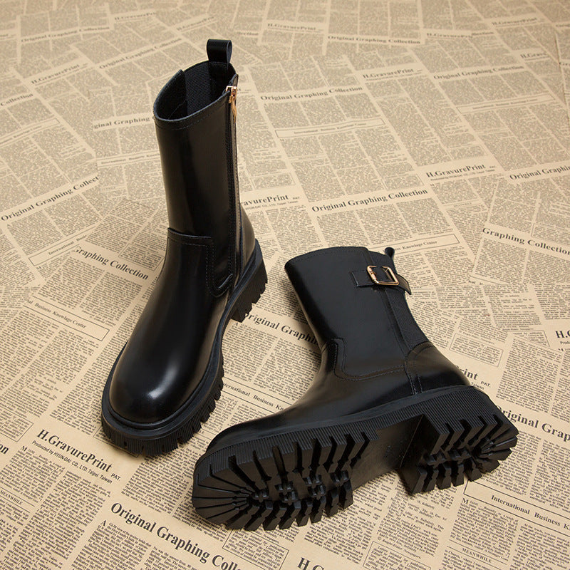 Elegante Lederimitat-Stiefel für Damen, knöchelhoch
