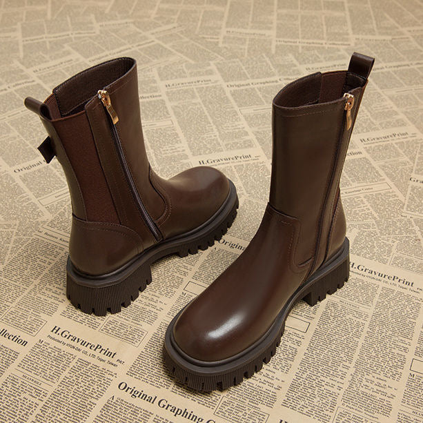 Elegante Lederimitat-Stiefel für Damen, knöchelhoch