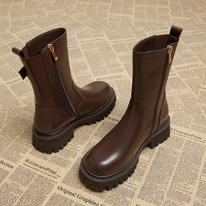 Elegante Lederimitat-Stiefel für Damen, knöchelhoch